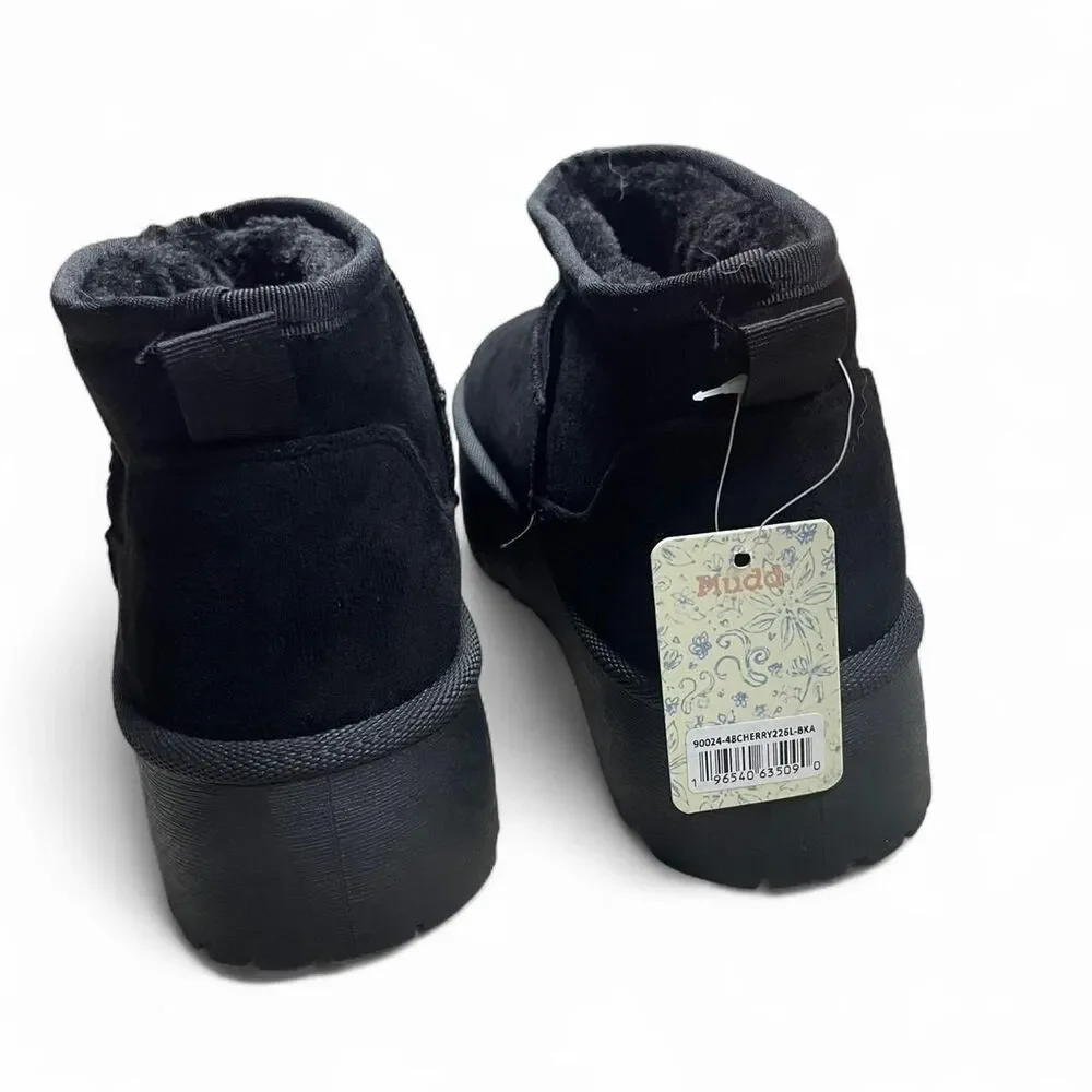 NWT Mudd Black Platform Mini‎ Fur Lined Boot Booties - 8.5